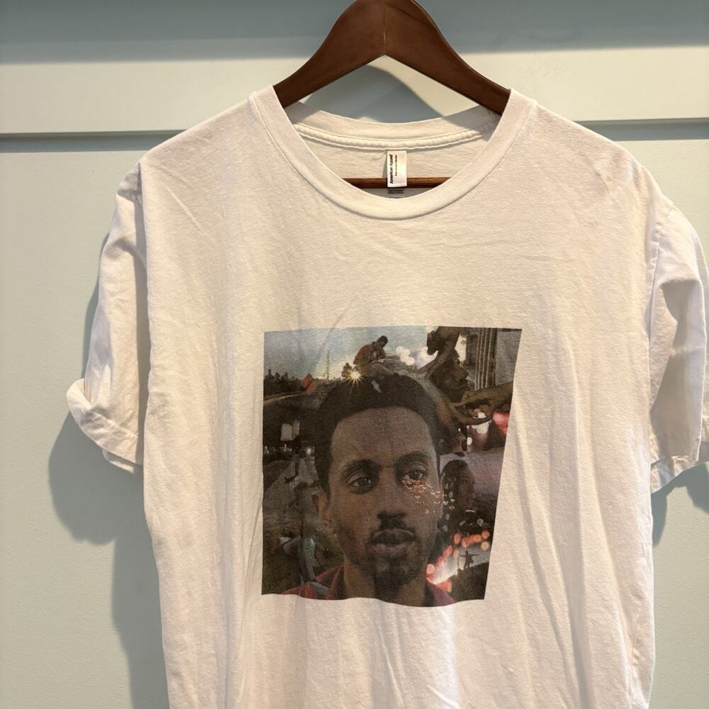 American Apparel Shirt Fine Jersey ‎ Large Artistic Collage Portrait Graphic Tee